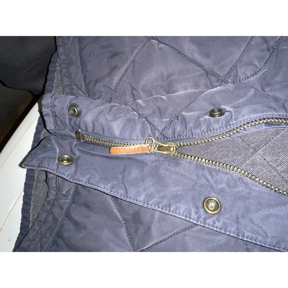 J Crew Quilted Utility Field Jacket Mens Small Navy Diamond Quilt Snap Zip